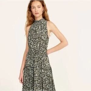 J.Crew Women's Floral Midi Dress size 6 Belted Green Blue Drapey Fall Garden